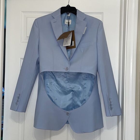 Burberry Women’s Pale Blue Virgin Wool Cut Out Blazer, NWT - Picture 4 of 16